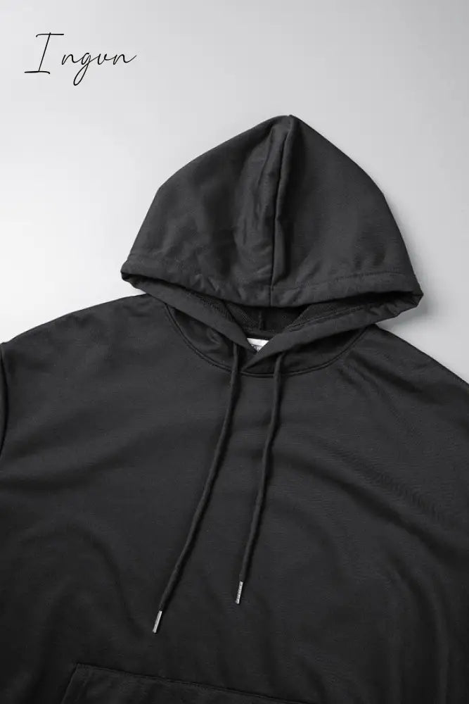 Ingvn - Black Vintage Character Draw String Hooded Collar Tops