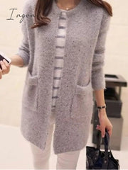 Ingvn - Women's Pullover Sweater Jumper Jumper Ribbed Knit Pocket Solid Color Crew Neck Stylish Casual Daily Going out Fall Winter Pink Wine One-Size