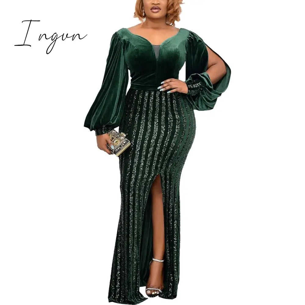 Ingvn - Plus Size Clothing for Women Spring  Autumn African Women Long Sleeve Polyester Long Dress Maxi Dress African Dresses for Women