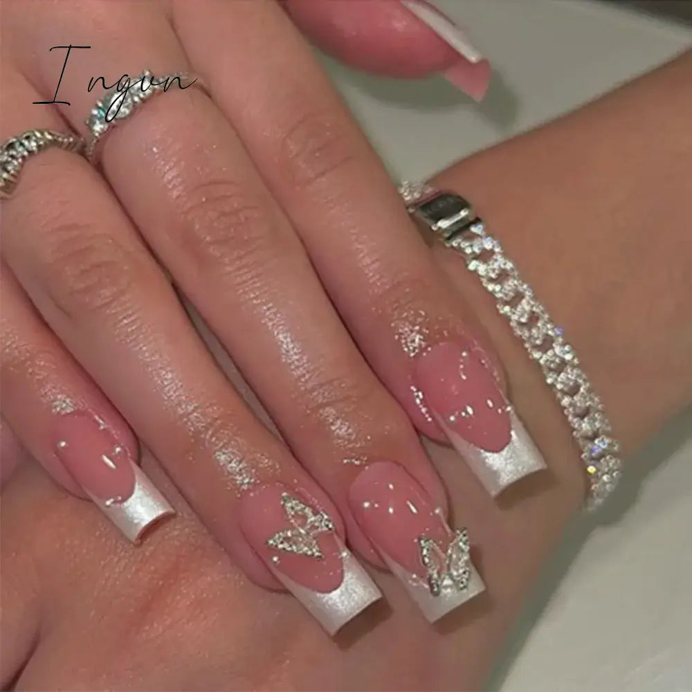 Bow Shaped Nail Art Ballerina False Nails Full Cover Coffin Press on Nails False Nail Detachable Wearable Fake Nails