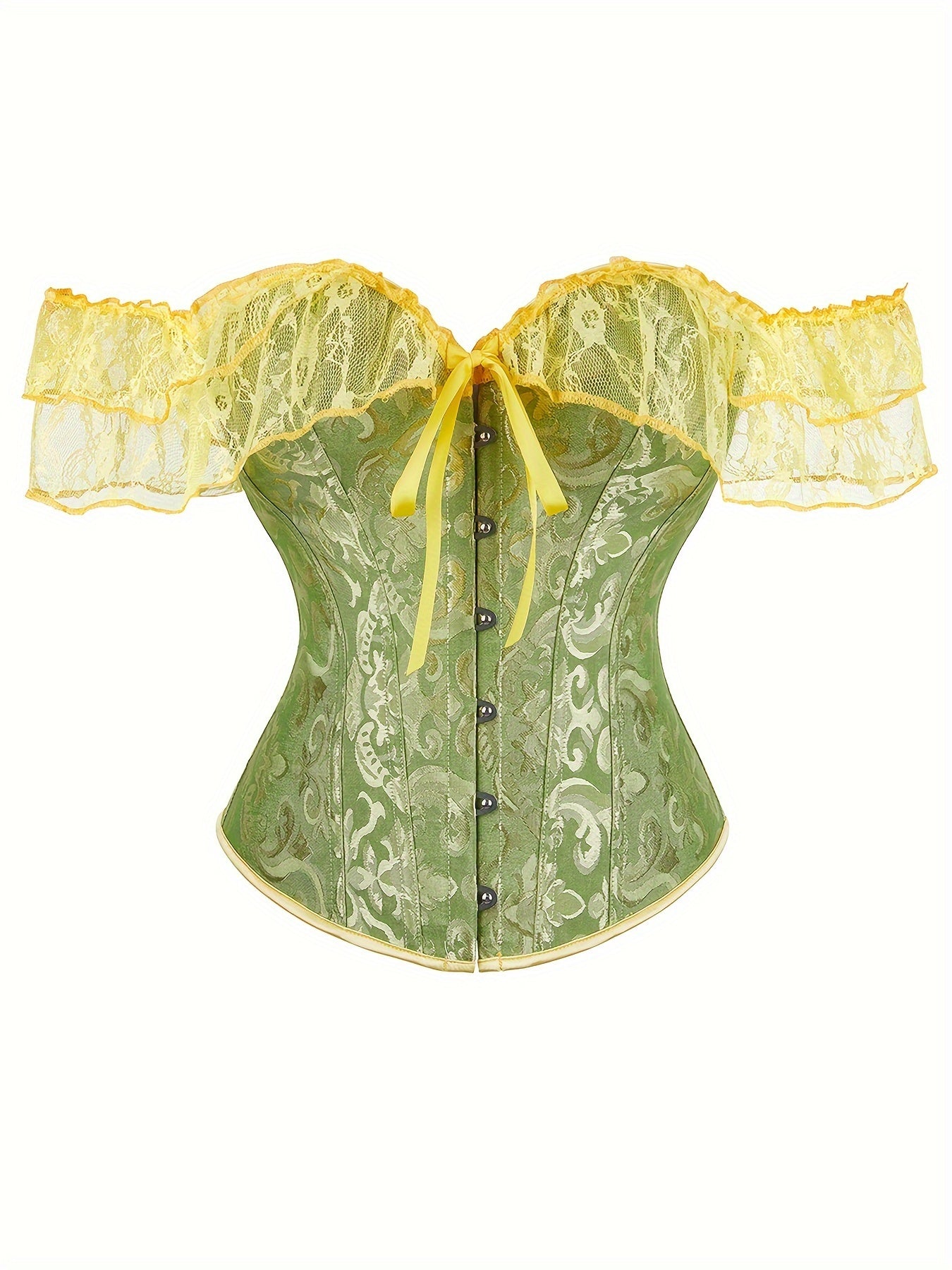Romantic Lace Stitching Corset Bustier - Firm Tummy Control Body Shaper with Adjustable Lace-Up - Elegant Jacquard Fabric Womens Lingerie & Premium Shapewear