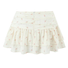 Sweet Girl Floral Print Layer Cake Mini Skirt Women Pleated Sexy Low Waist A-line Holiday Summer Skirts