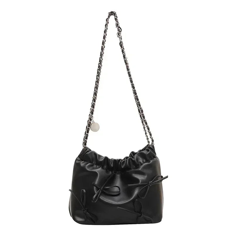 Ingvn  New Cute Small Bow Tie Design Crossbody Bags for Women Y2K Style Silver Handbags Leather Crossbody Bag Party Purses