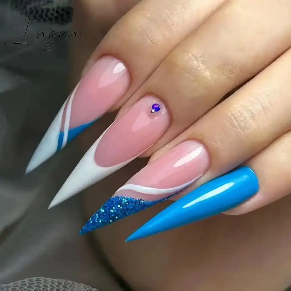 24Pcs 3D Long Almond False Nails Red Nude Ballet Stiletto Wearable Fake Nails MilkTea Color Jelly Full Cover Press On Nail Tips