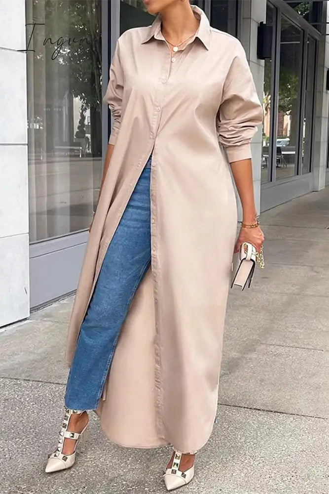 Ingvn - Casual Buttons Long Sleeve Shirt Dress Dresses(5 Colors)