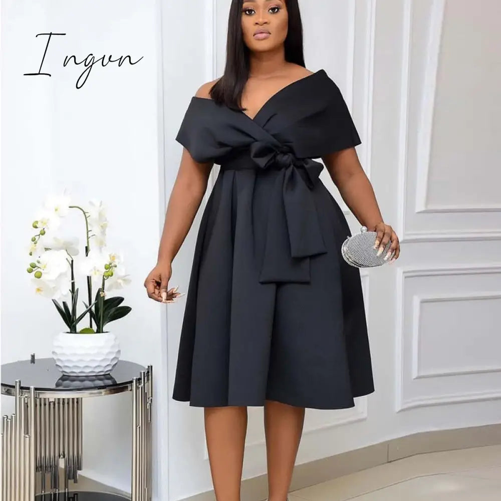 Ingvn - High Quality Women Dress Bow Elegant Wedding Party Dresses For Women Plus Size S-XXXL Women Clothing Adult Dress Vestidos