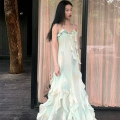 French Style A- Line Dress Slimming Beach Vacation Halter Long Skirt Summer Wear Sleeveless Design Sensation Women's Clothing