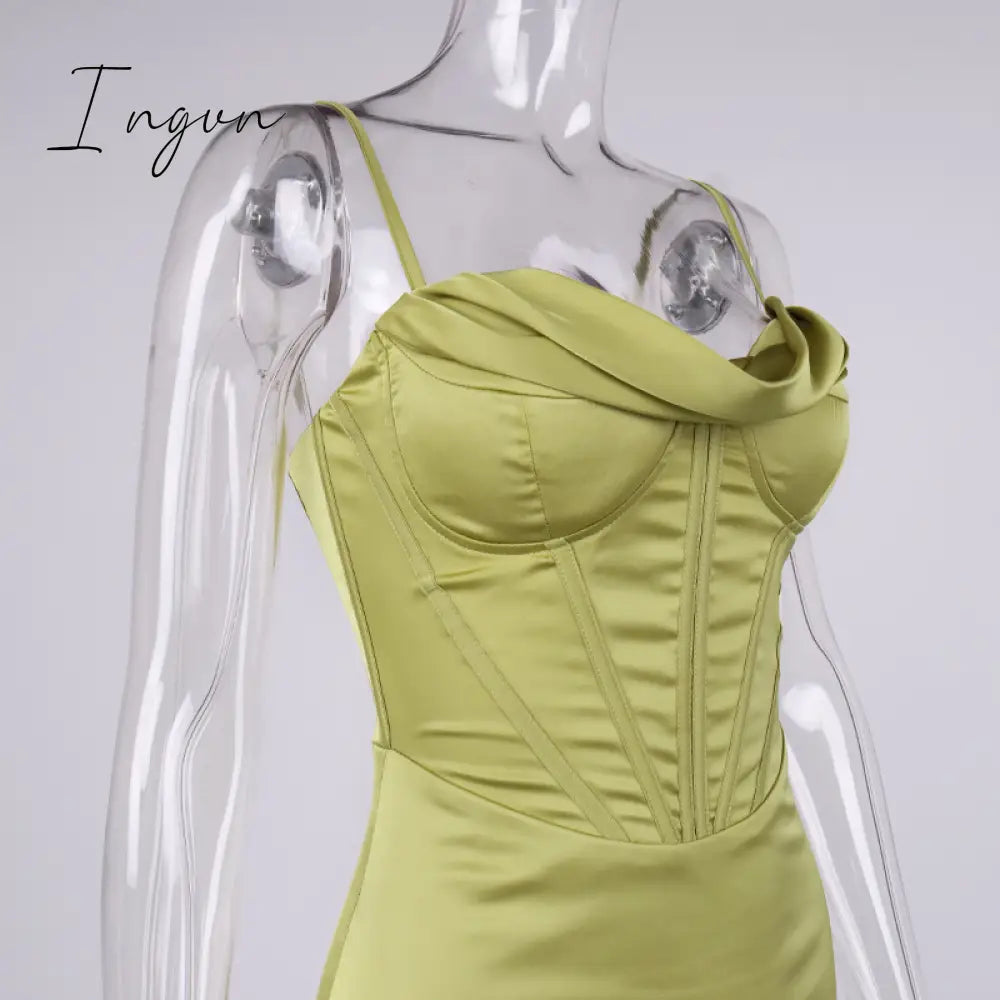 Ingvn - trends high quality Giyu Night Clubwear Party Satin White Dresses Women Summer Sexy Bodycon Midi Vestidos Spaghetti Strap Backless Corset Dress