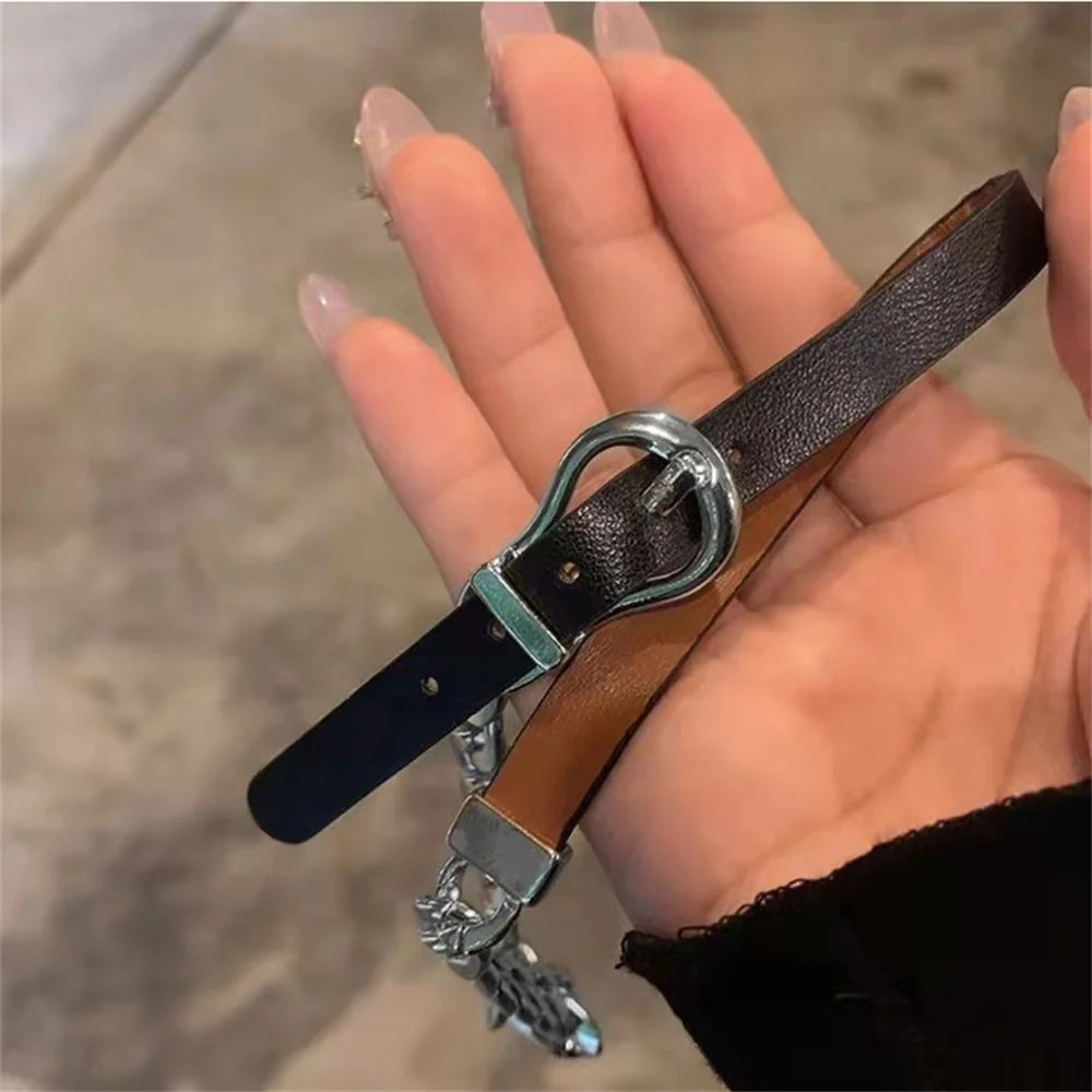 INGVN  Kpop Black Leather Choker Stainless Steel Cuban Clavicle Chain Collar For Women New Goth Ladies Jewelry Wholesale