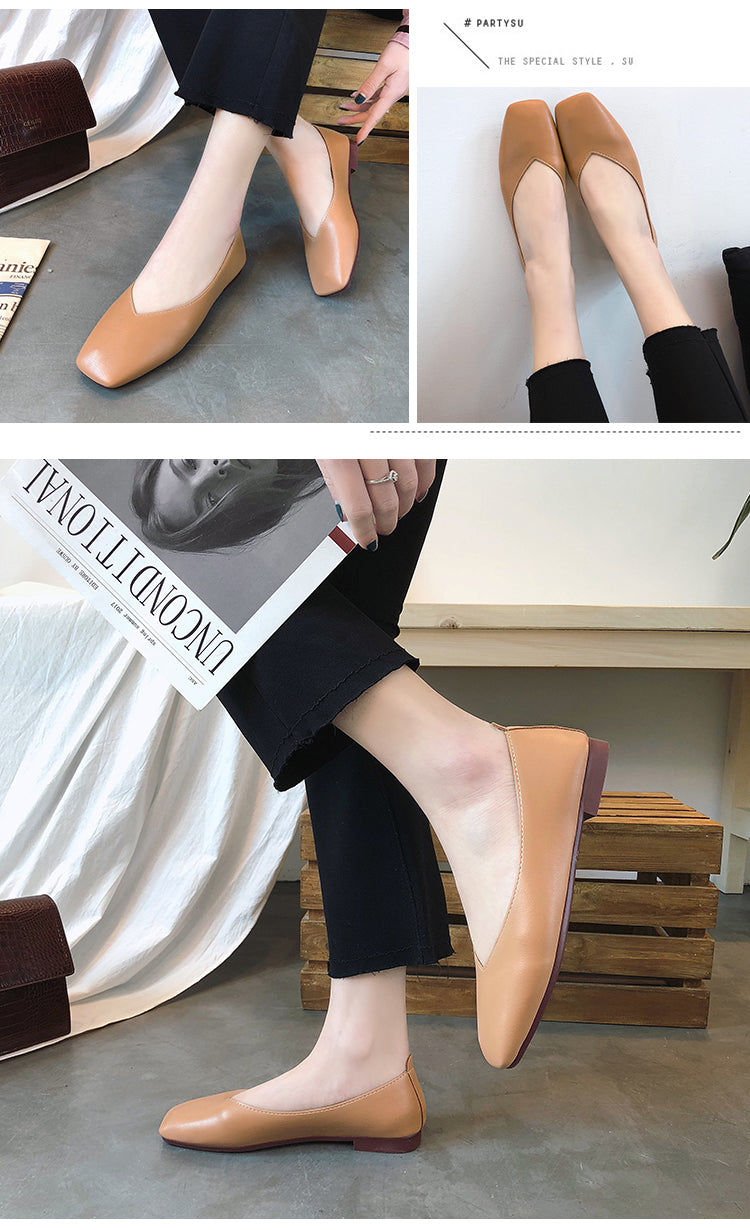 INGVN  Fashion Women Flat Shoe  Elegant Shallow Low-heeled Sandals 2026 Beige Korean Slippers Square Toe Slip-on Simple Woman Shoes