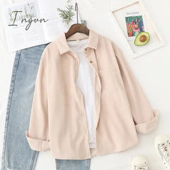Ingvn - Corduroy Women Blouses Shirts Tunic Womens Tops And Blouses Womenswear Long Sleeve Clothing Button Up Down Loose White New