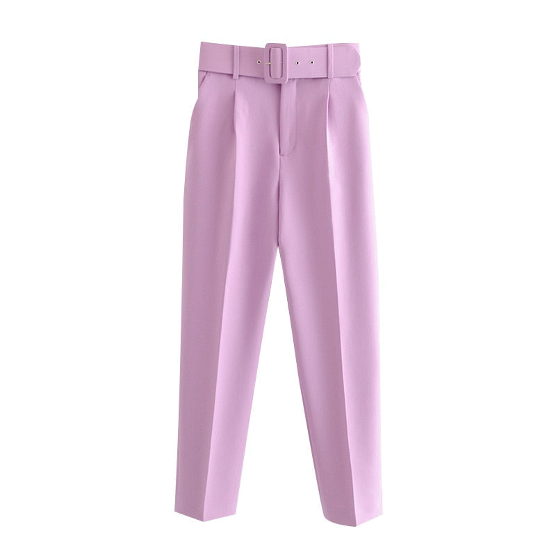 Woman White Career Pant Office Lady Straight Pants Belt Casual Ankle Length Women Trousers Oem Female Suit Set