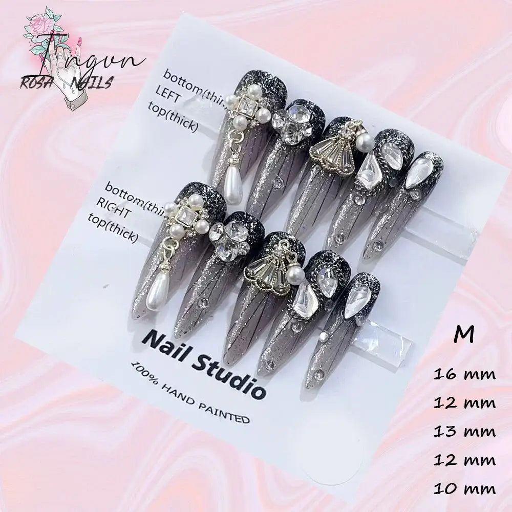 Punk Dragon Charms Press on Nail Artificial Long False Nails XS Black Dragons Goth Presson Tips Butterfly Fake Nail y2k Pressons
