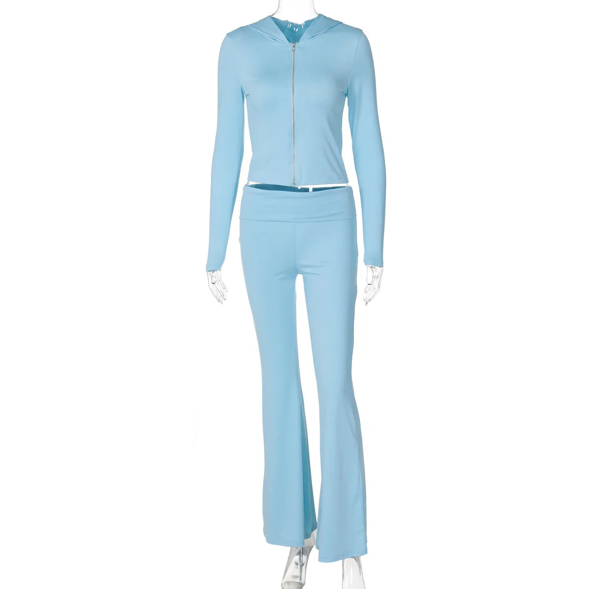 Hooded Top And Trousers Two Piece Sets Women Fashion Zipper Long Sleeve Tops And Flare Pant Female Casual Suit New