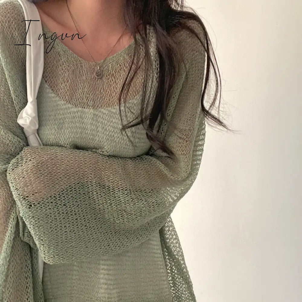 Ingvn - Lazy Style Full Sleeves Jumpers Tops Hollow Out Sexy Women Fashion Casual Streetwear Chic Femme Sweaters Pullovers