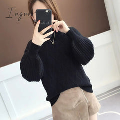 Ingvn - Gifts For Women Half-neck sweater women autumn winter new knitted sweater loose round sweater mujer solid color bat sweater Jumper