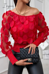 Ingvn - Celebrities Elegant Solid Appliques Mesh Off the Shoulder Tops