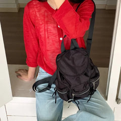 Ingvn  Nylon Pearly Light Quality Women's Backpack Casual Preppy Backpack Style Bow Elegant Travel Outdoor Double Shoulder Backpack