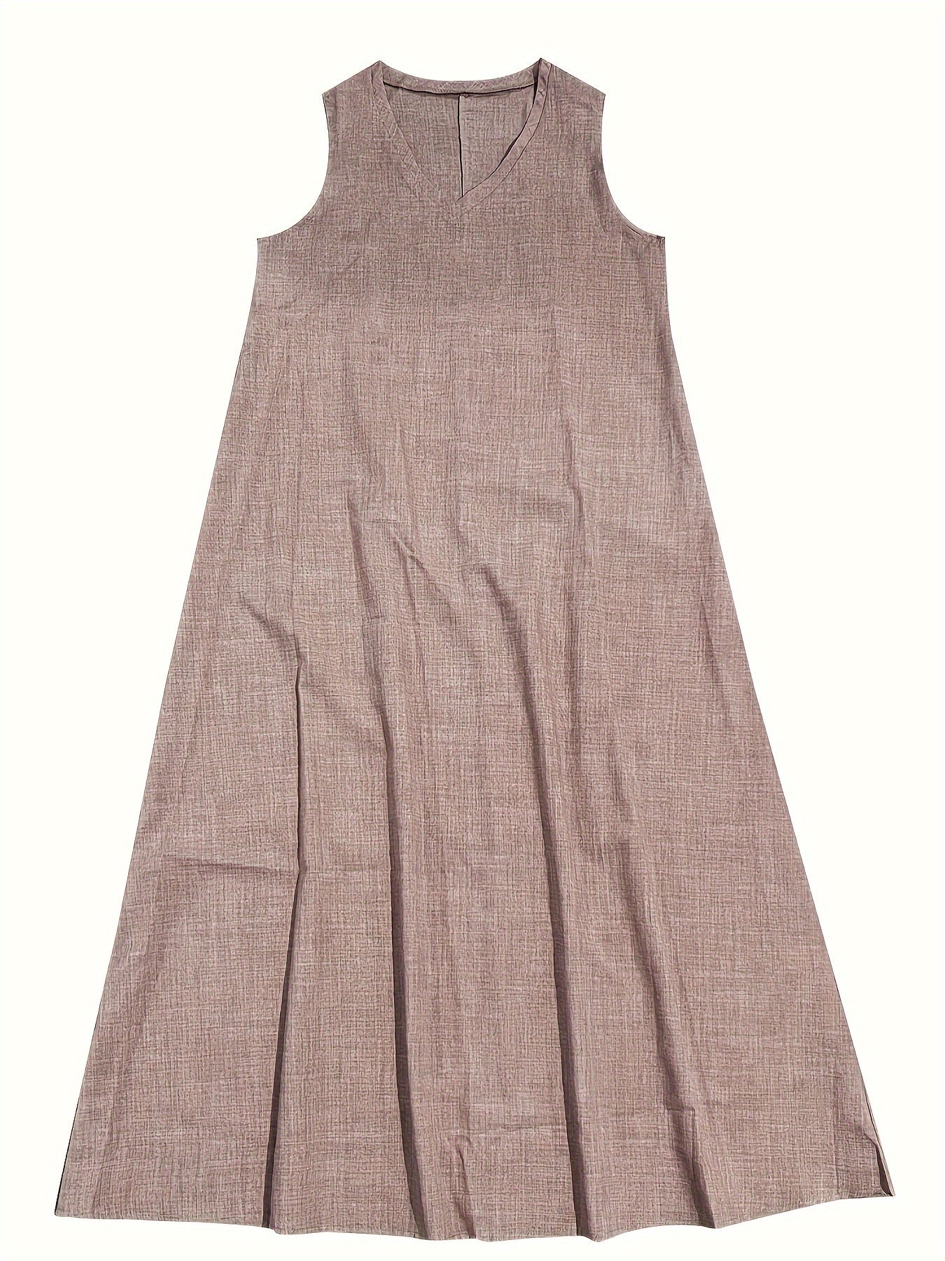 Solid Color V-Neck Maxi Dress - Fashionable Sleeveless & Loose Fit - Perfect for Summer & Spring - Womens Casual Everyday Wear