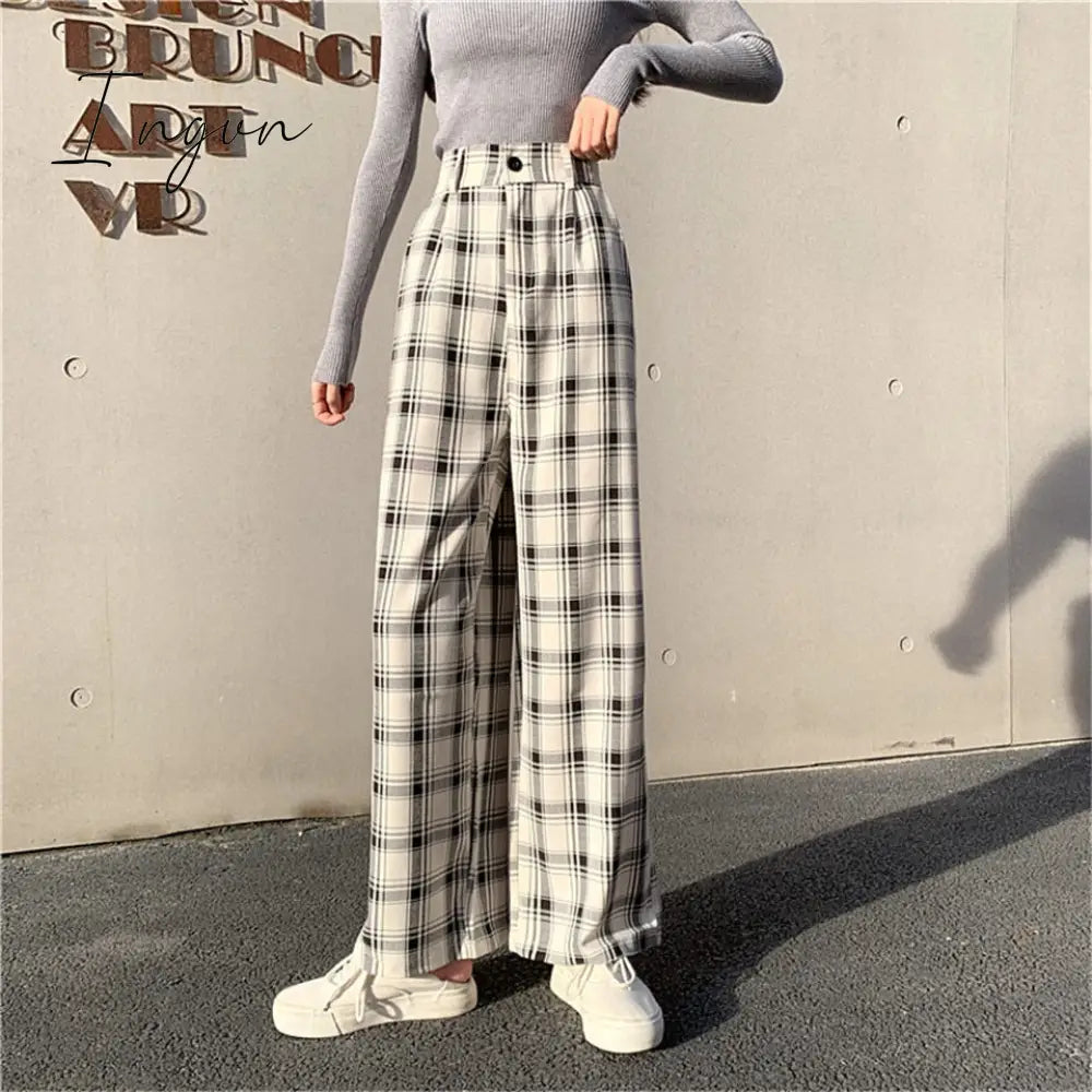 Ingvn - Sweatpants Women Clothes Pants Streetwear Winter Fashion Korean Style Wide Leg Harajuku Baggy Black High Waisted Vintage