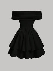 Elegant Sleeveless A-line Off Shoulder Dress - Ruffle Hem Solid Color Spring & Summer Women's Clothing