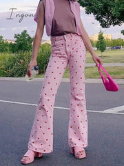 Ingvn - 2023 Fashion Trends Y2K Pink Pants Heart Printed Sweet Trousers Vintage Aesthetic Party Pants Pockets Joggers Festival Outfits Women New