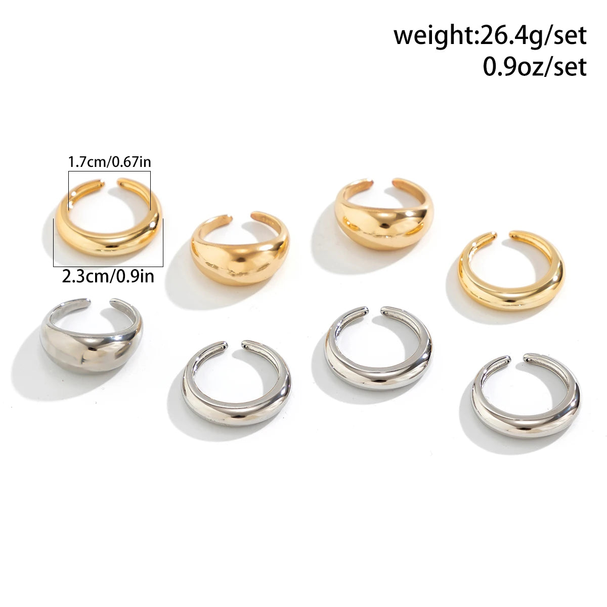 INGVN  8Pcs/Set Creative Smooth Water Drop Rings for Women Vintage Geometric Adjustable Open Finger Nail Ring Couple Wed Accessories