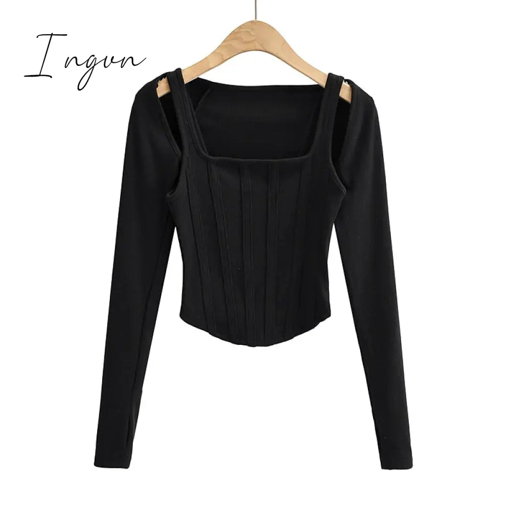Ingvn - Sexy cropped tops women 2023 Summer knit tank top fish bone corset top white crop top ribbed cute black tops sets punk clothes