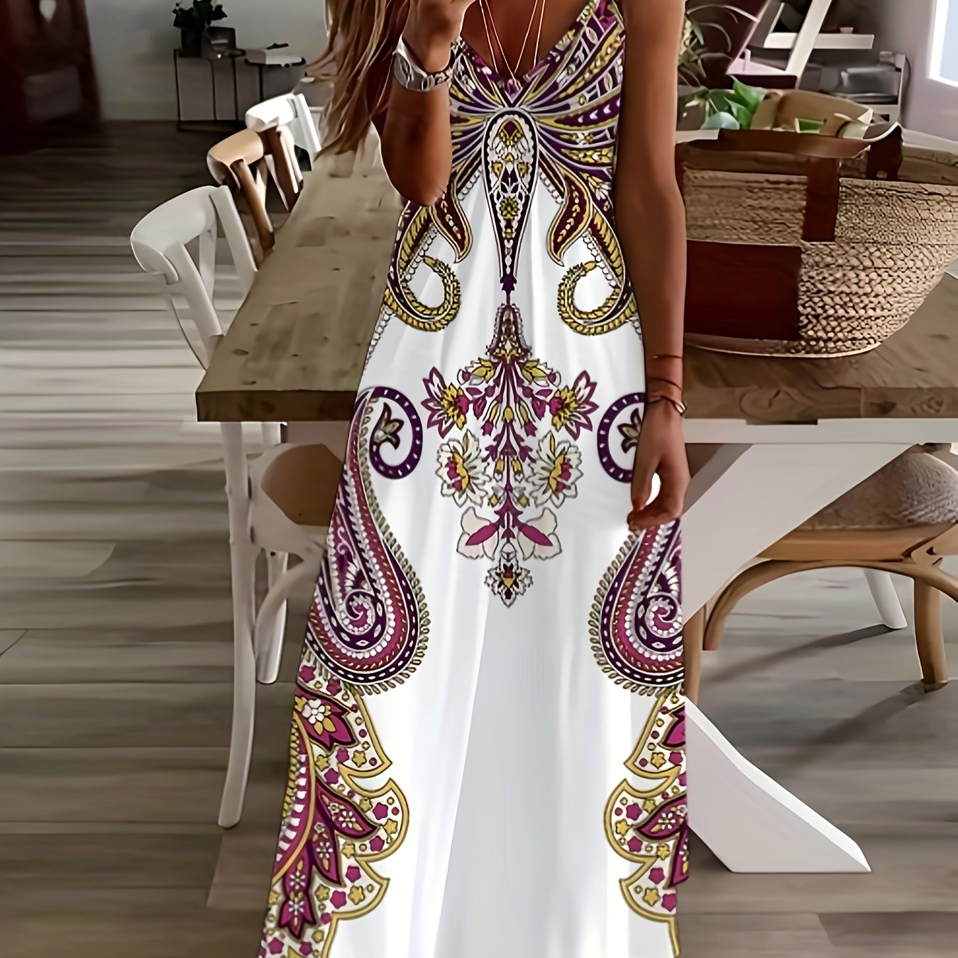 Chic V-Neck Floral Cami Dress - Breezy Sleeveless Design for Spring/Summer - Must-Have Women’s Fashion