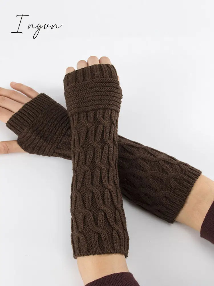 Ingvn - Solid Color Keep Warm Jacquard Knitted Sleevelet