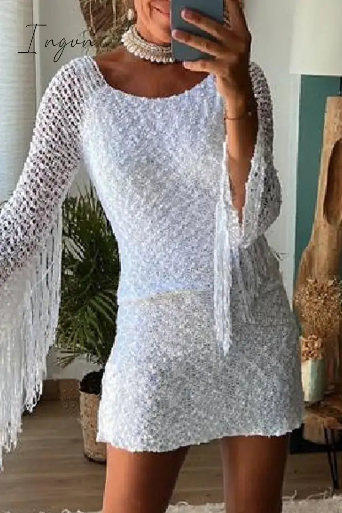 Ingvn - Sexy Solid Tassel Hollowed Out O Neck Wrapped Skirt Dresses