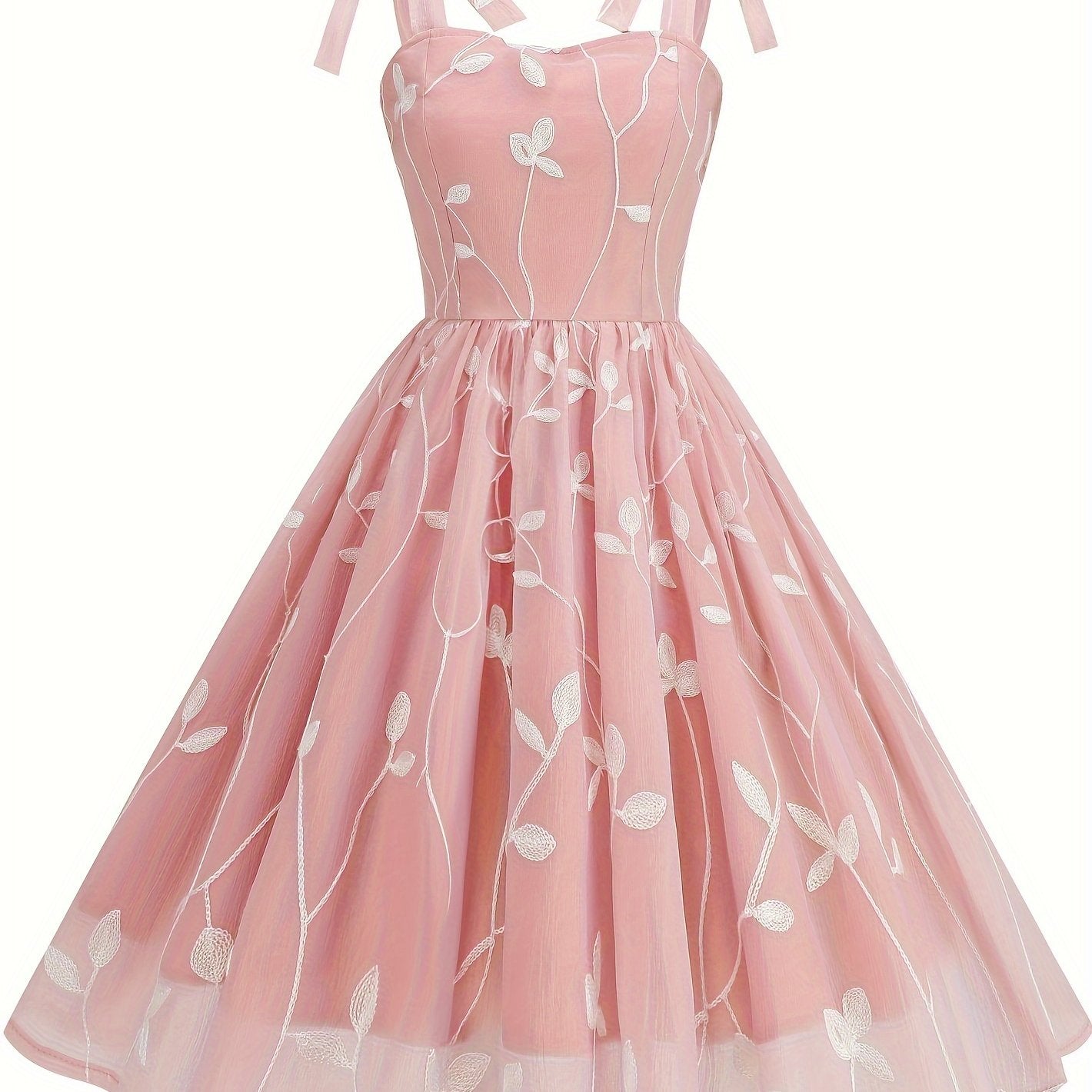 New Women'S Embroidered Mesh Tie-Up Dress