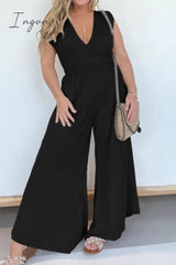 Ingvn - Casual Simplicity Solid Pocket V Neck Loose Jumpsuits