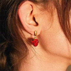 New Trendy Cute Red Raspberry Earrings for Women Exquisite Alloy Studs Niche Design Party Jewelry Girlfriend Gifts