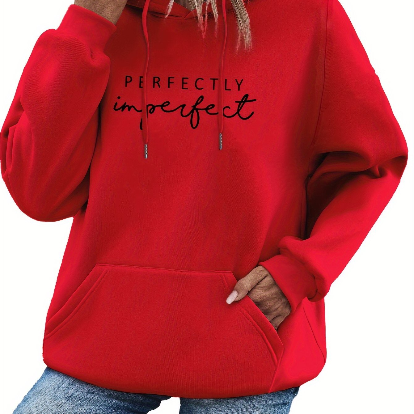 Ingvn  Letter Print Kangaroo Pocket Hoodie, Casual Long Sleeve Drawstring Hoodies Sweatshirt, Women's Clothing