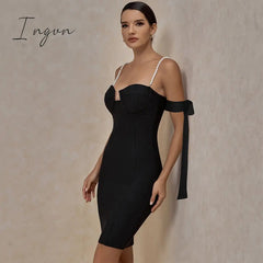 Ingvn - Bandage Dress summer women's Black Bodycon Dress Ladies purple white red Off Shoulder Sexy Club Party Dress evening Outfits