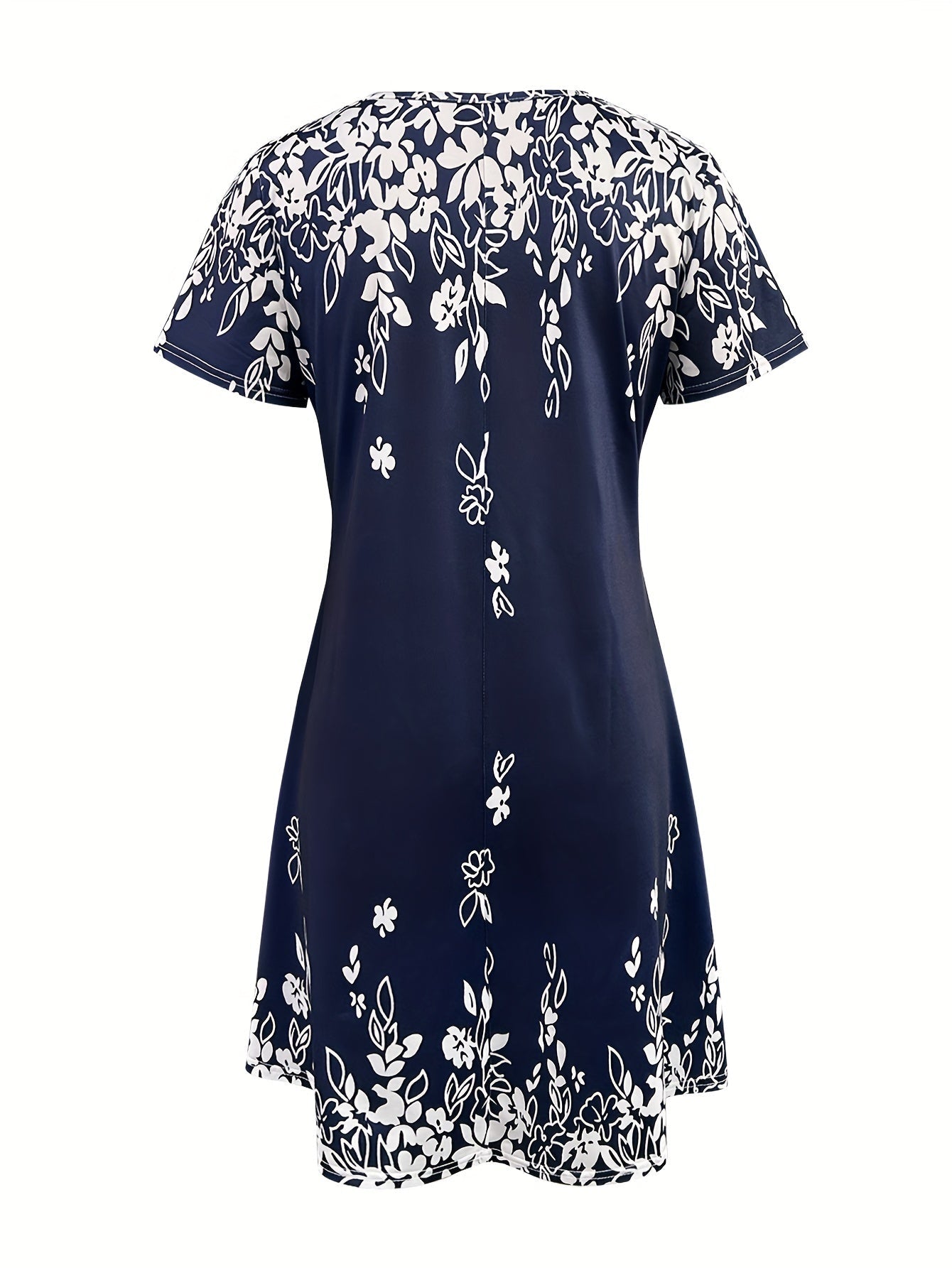 Feminine Floral Print Short Sleeve Dress - Stylish Crew Neckline - Lightweight & Breathable for Spring & Summer - Perfect Casual Wear for Women