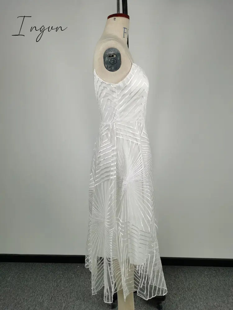 Ingvn - Sexy Slip Backless Embroidered Midi Dresses for Women Summer Elegant Luxury Evening Guest Wedding Long Formal Party Dress