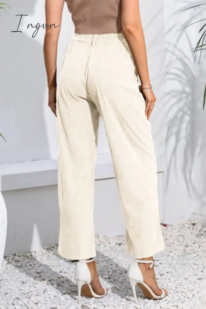 Ingvn - Buttoned  Straight Hem Long Pants