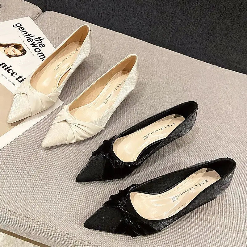 Ingvn  Shoes For Women  Stilito Pointed Toe White Ladies Summer Footwear With Medium Heels Office E Chic Elegant Offer Slip On A L