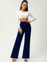 Women's Solid Flare Leg Pants, High Waist Stretchy Pants, Casual Every Day Pants, Women's Clothing