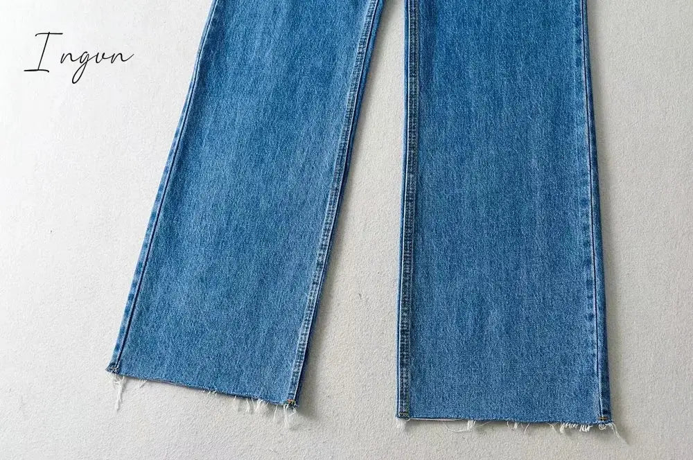 Ingvn - Casual Fashion Straight Leg Women's Jeans Denim Bottom Harajuku Boyfriend Long High Waist Baggy Jeans Fall Pants