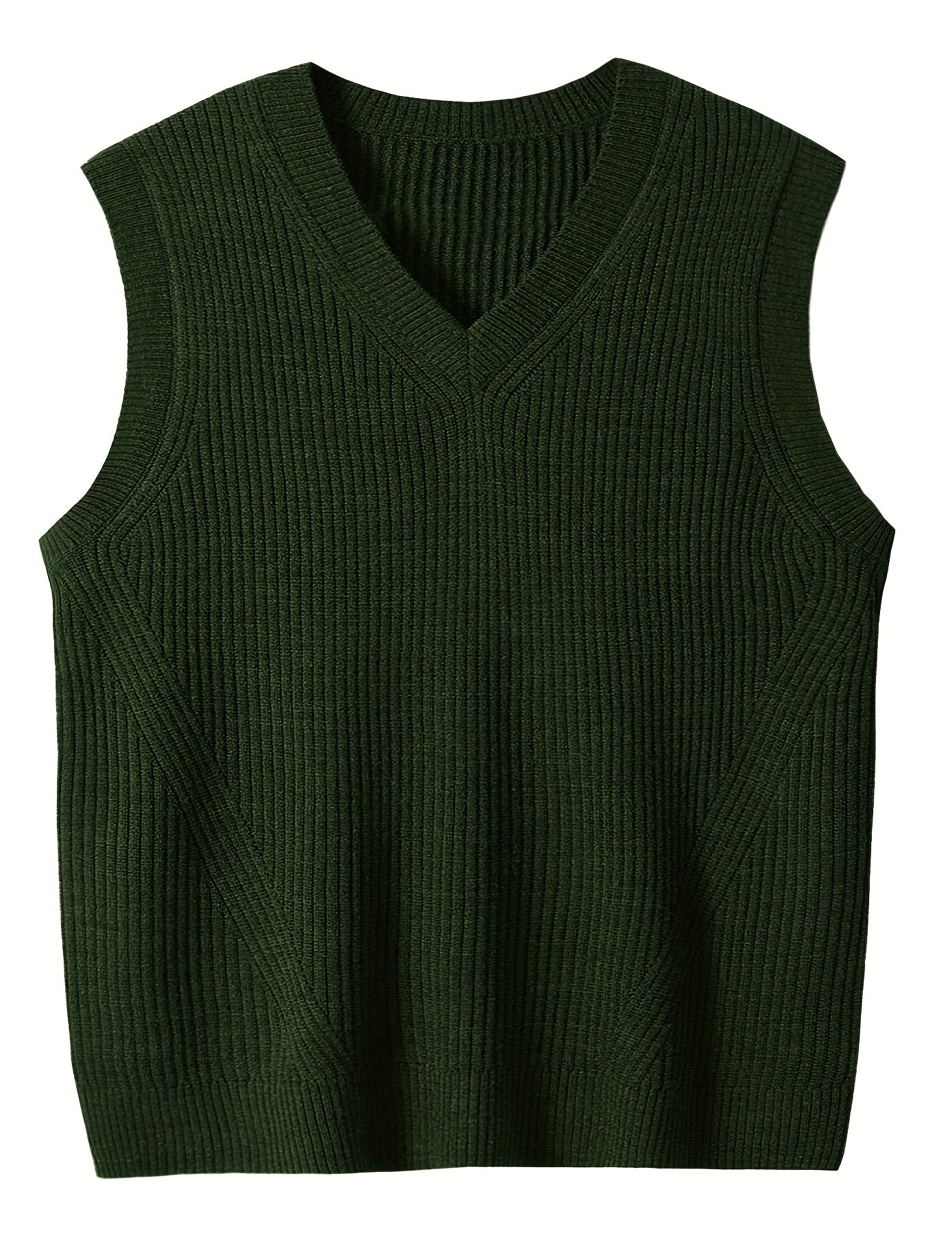 Plus Size Men's Solid Knit Textured Vest Sweater for Spring/Autumn - Oversized Trendy Sleeveless Sweater for Males