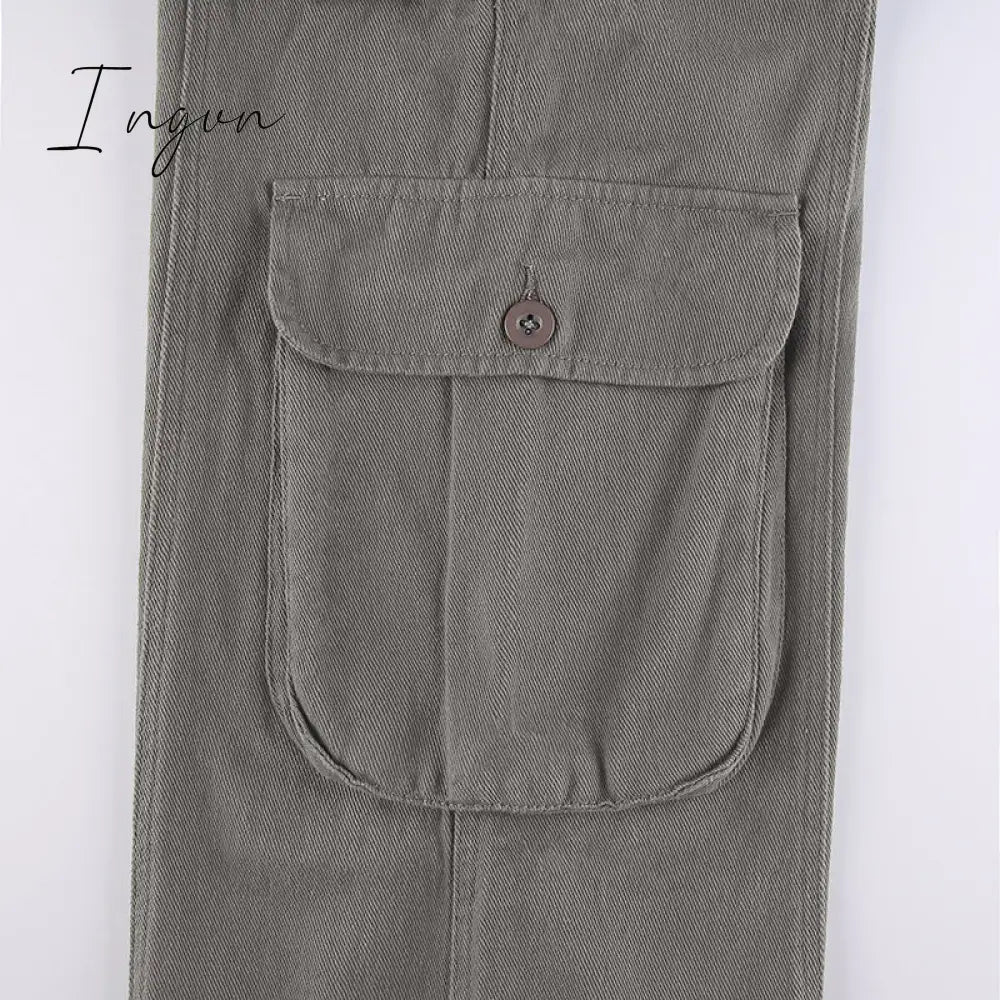 Ingvn - Hot Sell Quality Grunge Streetwear Cargo Pants Woman Low Waist Baggy Mom Jeans Vintage 90s Hippie Wide Leg Denim Trousers Korean Outfits