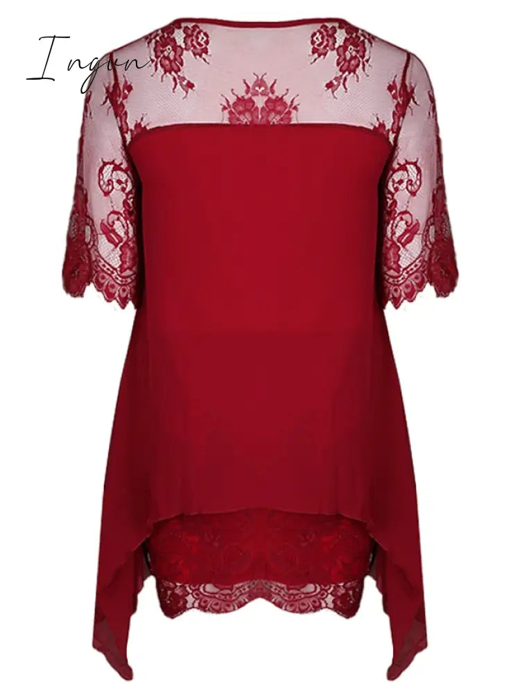 Ingvn - Women's Plus Size Party Dress Solid Color Crew Neck Lace 3/4 Length Sleeve Spring Summer Casual Prom Dress Midi Dress Party Work Dress / Lace Dress / Homecoming Dress