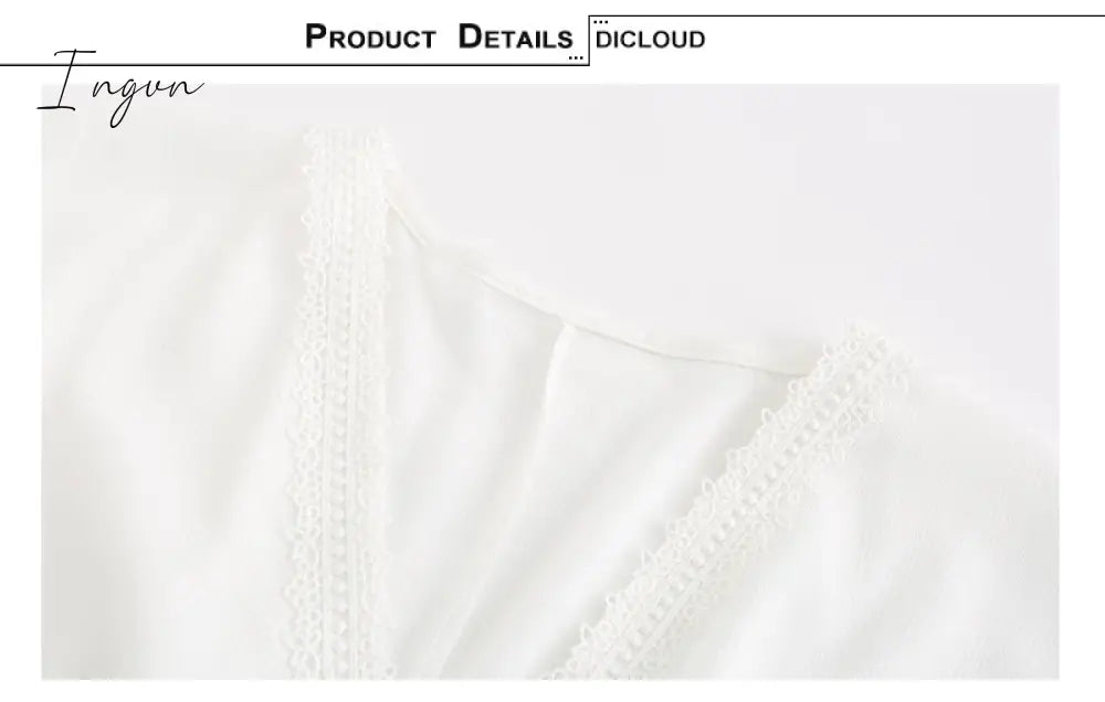 Ingvn - Summer Dresses For Women Sexy Plunge V Neck Women's Summer Dress White Lace Long Sleeve Mini Wedding Party Dress Ruffle Elegant Clothes