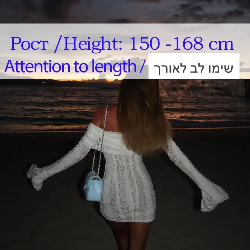 White Off The Shoulder Bodycon Dress New in Flare Sleeve Elegant Lace Maxi Dress Wedding Guest Dress for Women