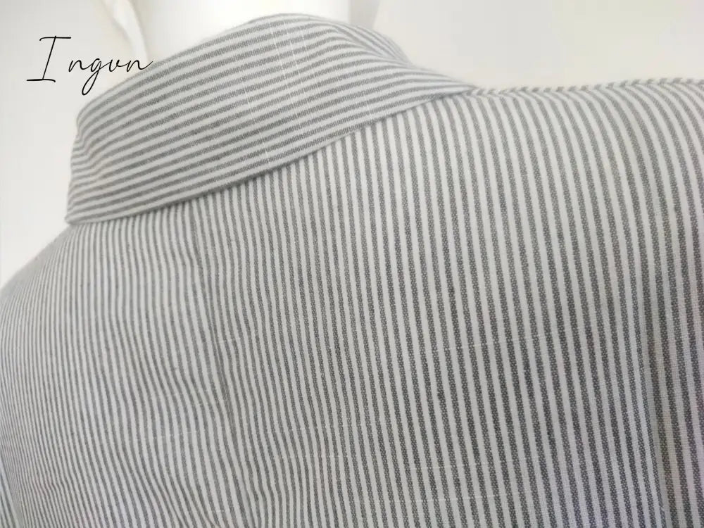 Ingvn - Summer New Dress Fashion Cotton Linen Striped Cardigan Loose Large Casual Temperament Commuter Irregular Women's Long Dress tops
