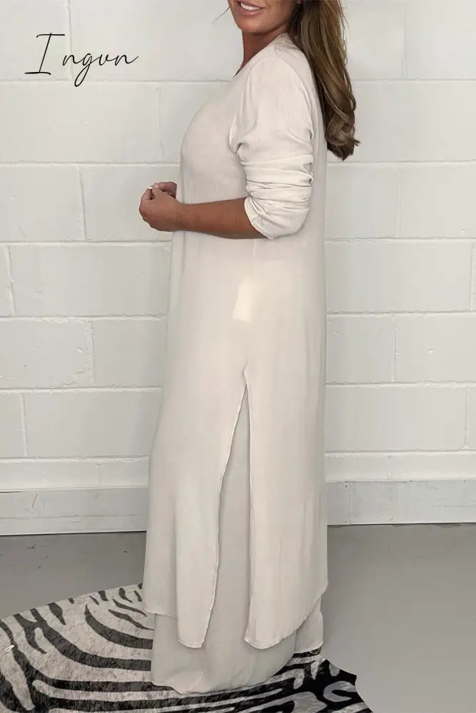 Ingvn - Casual Simplicity Solid Slit V Neck Long Sleeve Two Pieces(6 Colors)