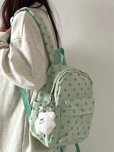 INGVN  Mini Japanese Sweet Floral Print Backpack Casual Y2k Aesthetic Preppy Schoolbags Women Kawaii All Match Backpacks for Students